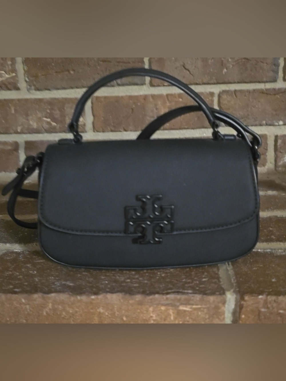 Tory Burch Black Top Handle Satchel with Logo Plaque